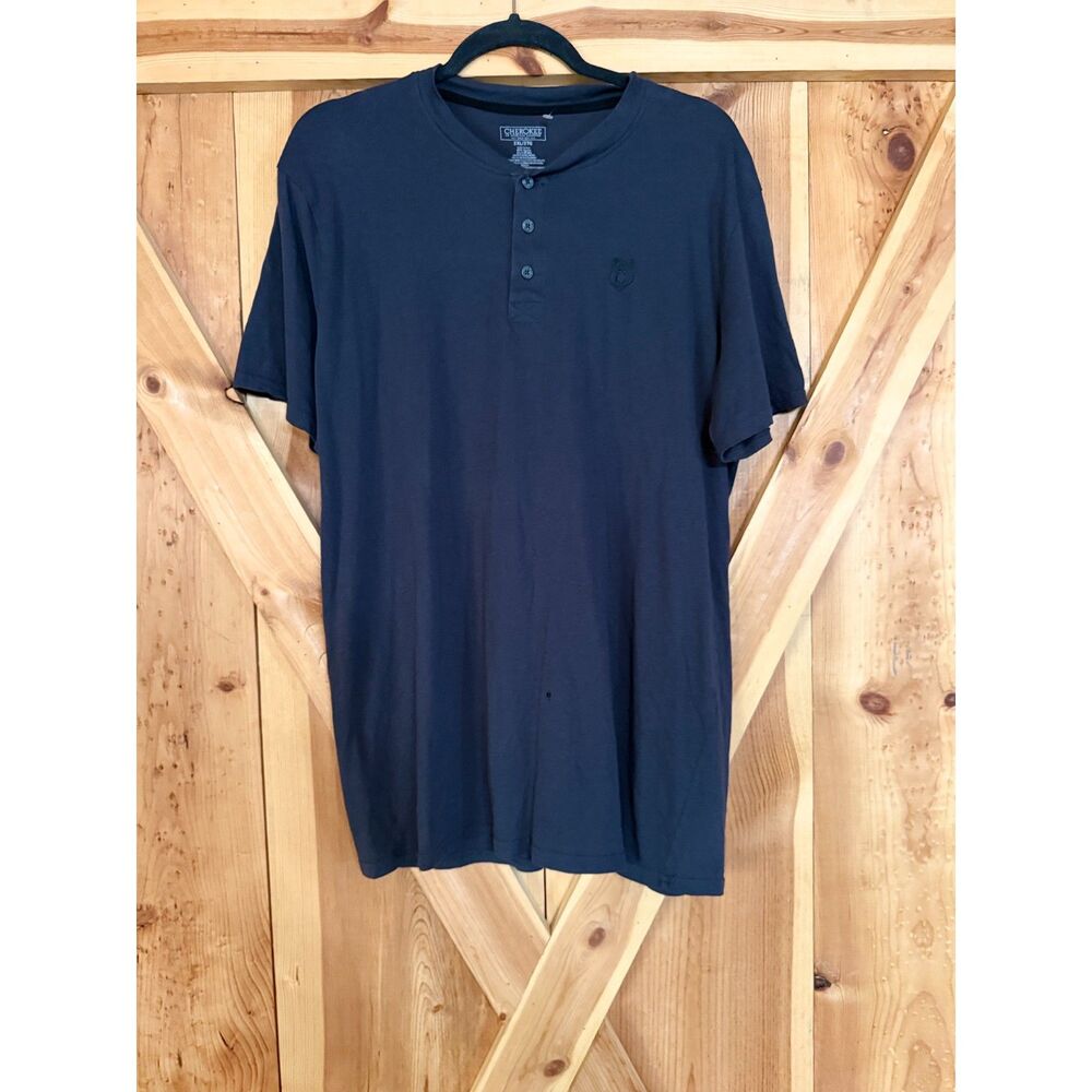 Cherokee Mens Charcoal Dark Grey Short Sleeve Henley Shirt 2XL 100% Cotton